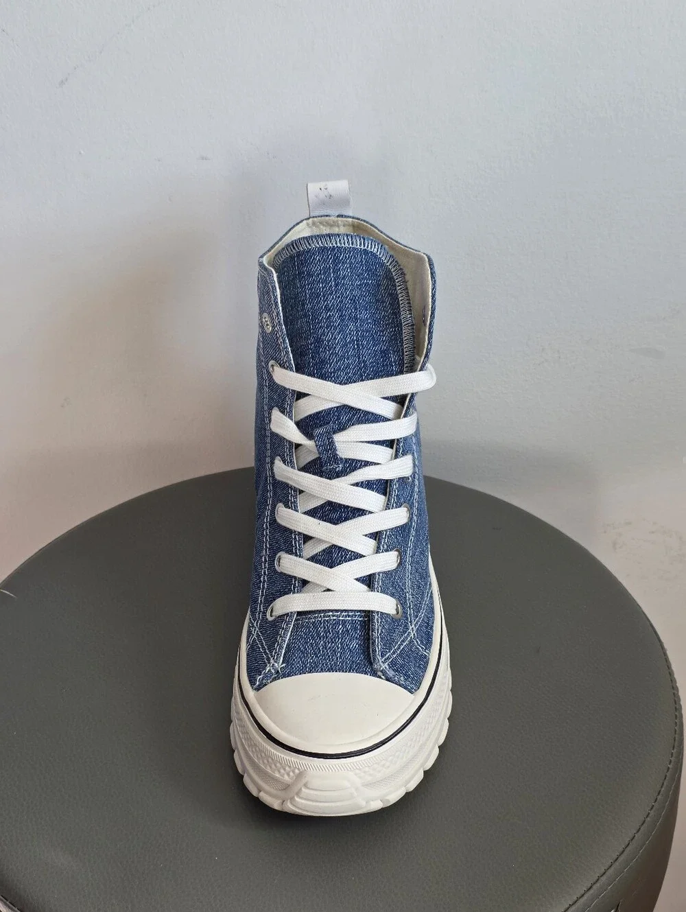 Wishbone Denim Platform High Top Sneakers Chunky Lug Sole Blue Jean Lace Up 10 - Picture 6 of 11